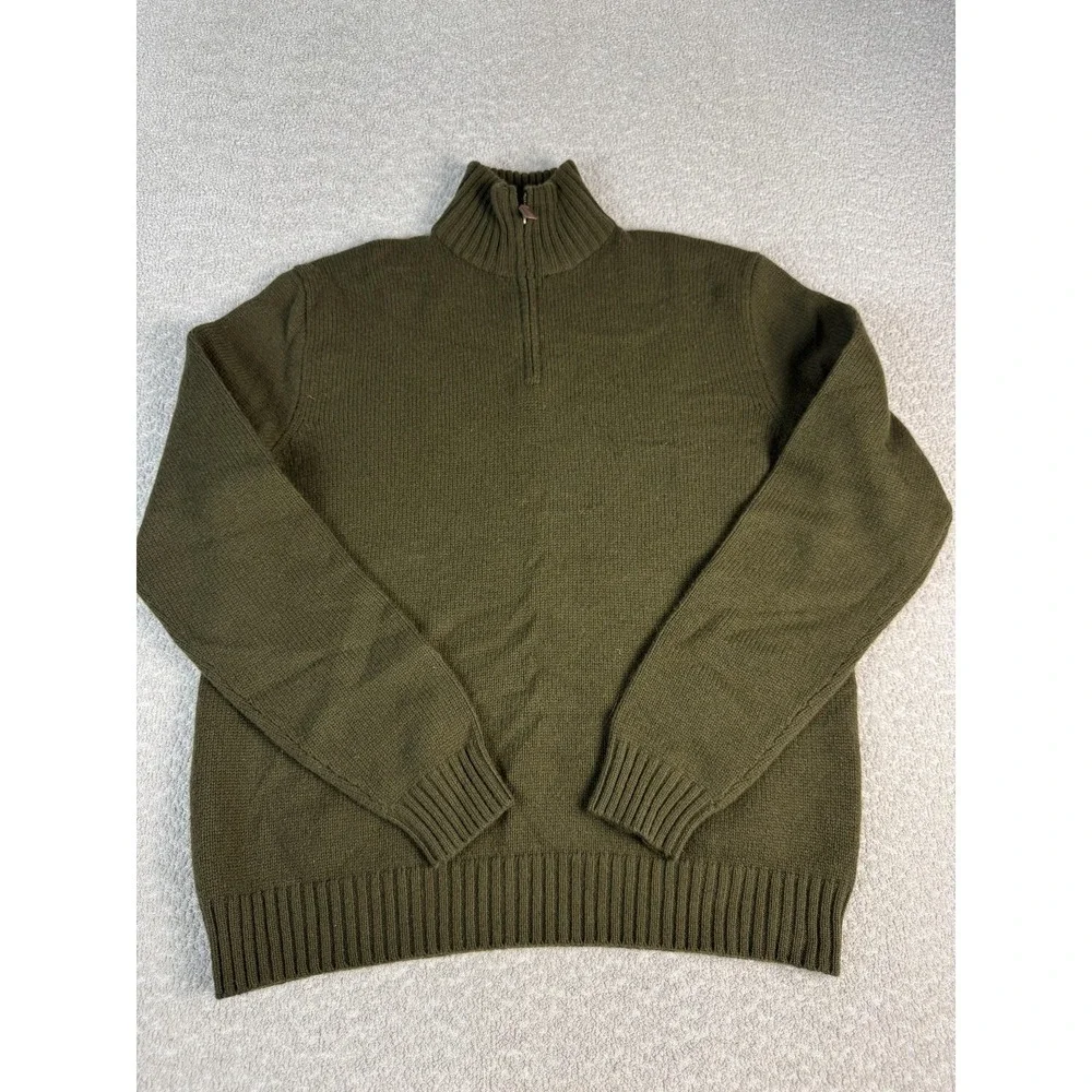 Polo By Ralph Lauren Sweater Mens L Army Green‎ Lambswool Quarter Zip Mock Neck